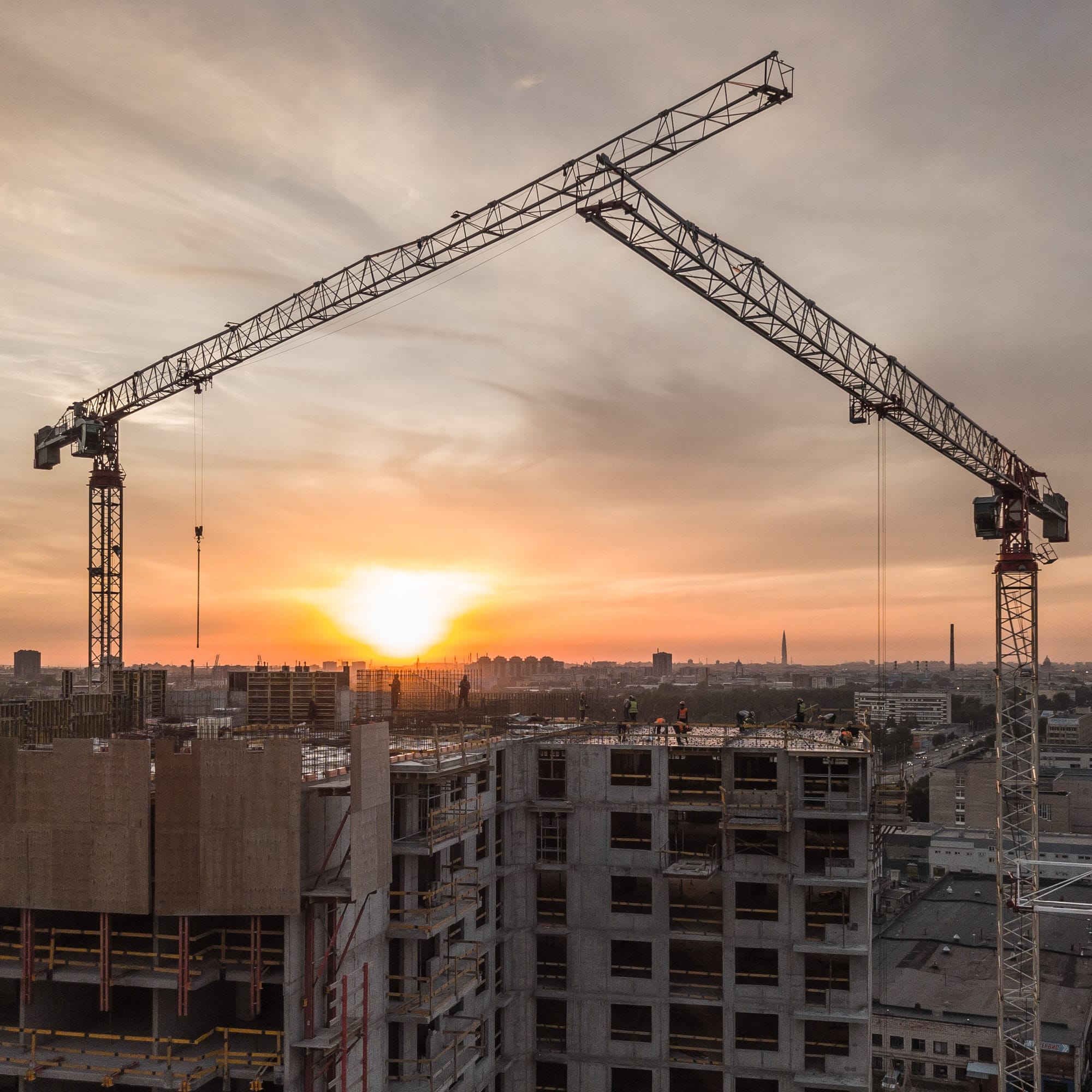 Construction site at sunset